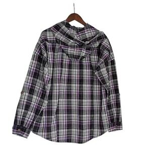 RHEA Purple Plaid 100% Cotton Hoodie Shirt Fits M/L Streetwear Skater 90s